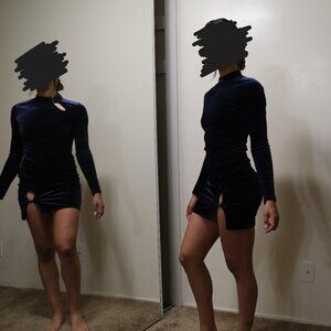Fashion Nova, Dark Blue Velvet Long Sleeve mini dress